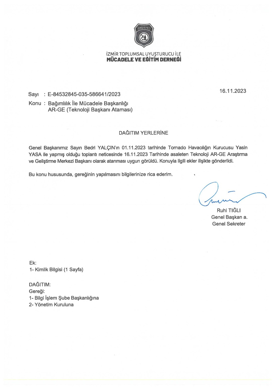 Bağımlılık İle Mücadele Başkanlığı'nın E-84532845-035-586641/2023 Sayılı yazısı.